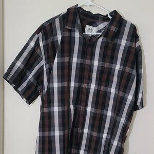 Ecko Unltd Shirt Mens XL Black White Plaid Button Up Short Sleeve Casual